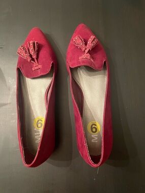 MIA Burgundy Suede Pointed Tassel Flats